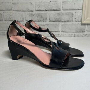 Circa Joan & David Black T-Strap Heels Womens Size 7.5M Fabrizio Artsy Unique